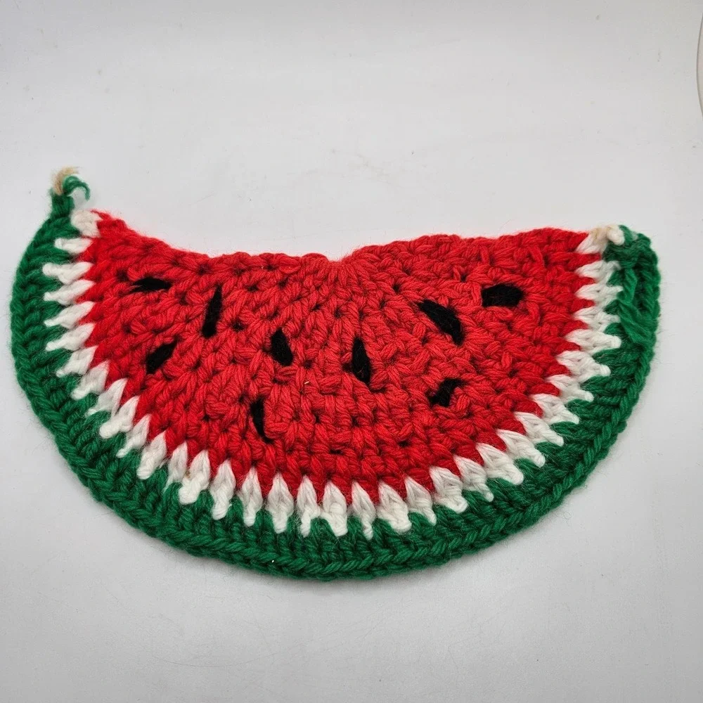 Vintage Handmade Crochet Watermelon Slice Hot Pad Pot Holder Trivet Grannycore